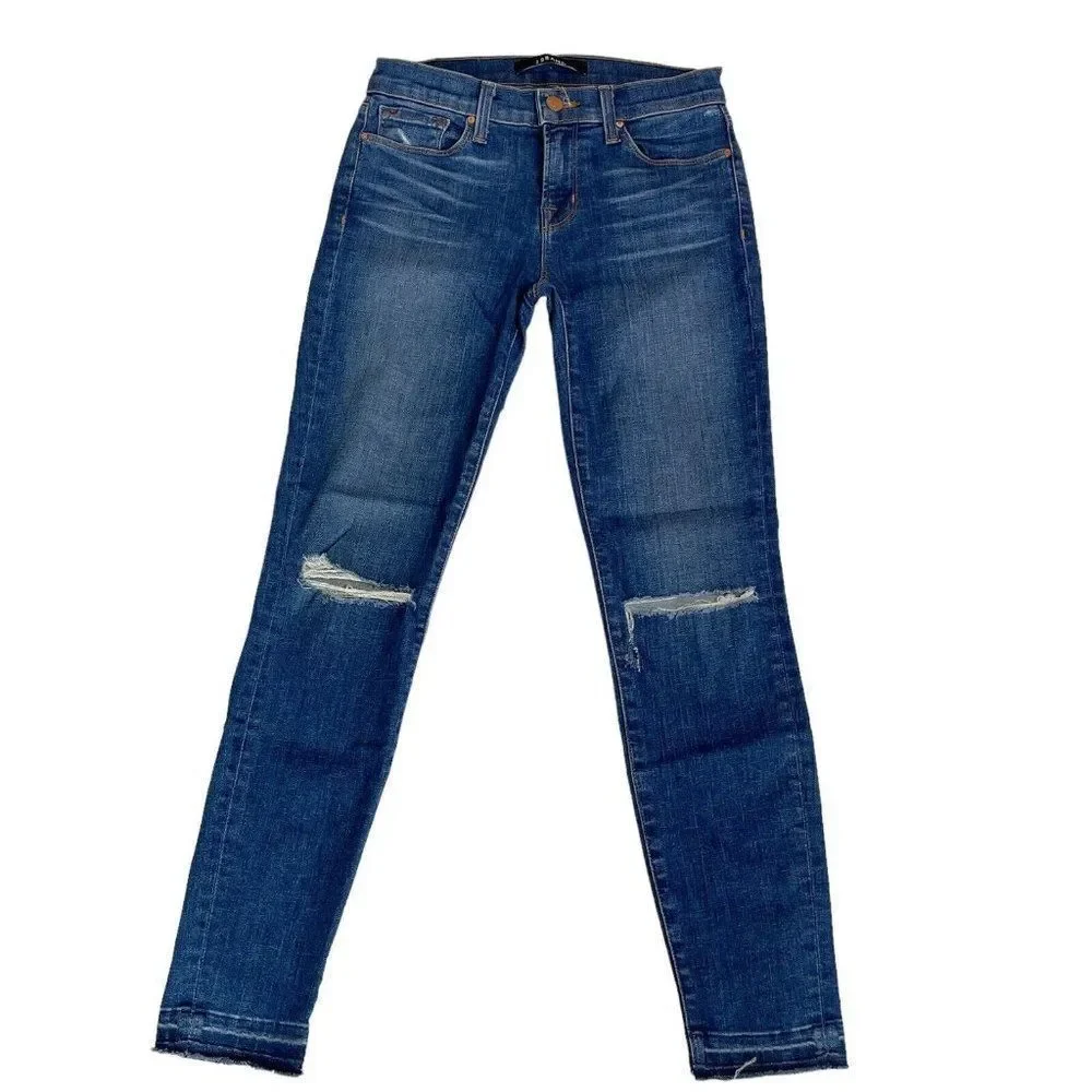 J Brand Blue Wave Capri Jeans Size 25 Med Dark Wash Raw Hems Stretch USA - Picture 1 of 8
